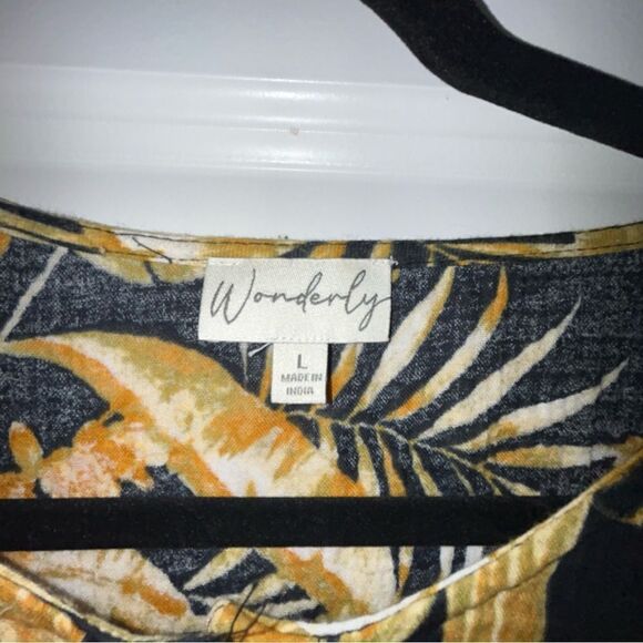 Wonderly Leaf Print 1/2 Button Front Ruffle Midi Dress - Picture 3 of 7